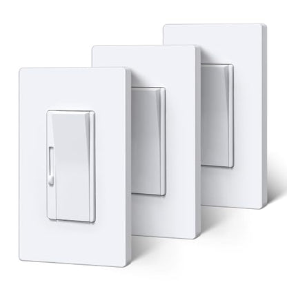 BESTTEN 3 Pack Slide Dimmer Light Switch, Single Pole or 3 Way, White