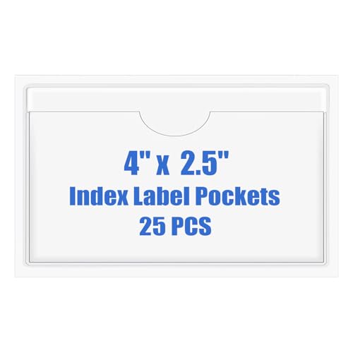 Origin-Joy 25 PCS Self-Adhesive Index Label Pockets, Clear Plastic Peel & Stick Card Holders with Top Open for Loading (4 x 2.5 inch) - size: 4 x 2.5 inch, style: Horizontal