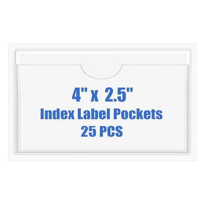 Origin-Joy 25 PCS Self-Adhesive Index Label Pockets, Clear Plastic Peel & Stick Card Holders with Top Open for Loading (4 x 2.5 inch) - size: 4 x 2.5 inch, style: Horizontal