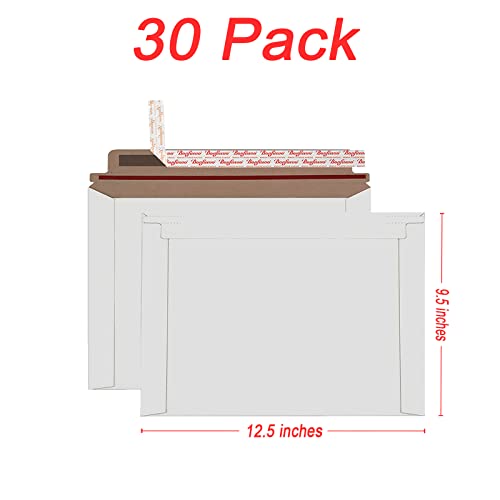 Bonfasvo Rigid Mailers 30 Pack 9.5 x 12.5 inches White Self Seal Stay Flat Bulk Cardboard Kraft No Bend Mailers Peel and Seal for Document Photos Pictures Papers Files CD - color: White, size: 9.5 x 12.5 Inch (30 Pack)