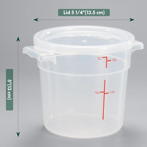 CURTA 1 Quart Translucent Round Food Storage Container with Lid, Pack of 4 – NSF Listed, BPA-Free, Commercial-Grade Polypropylene, Freezer & Dishwasher Safe, Non-Stick, Easy-Read Graduations