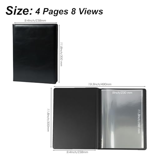 Premium Vegan Leather Menu Cover 8.5 x 11, 4 Page 8 View Menu Folder with Clear Sleeves, Restaurant Menu Holder, Portfolio Binder, Sheet Music Folder, Hotel & Guesthouse Presentation Book - color: Black
