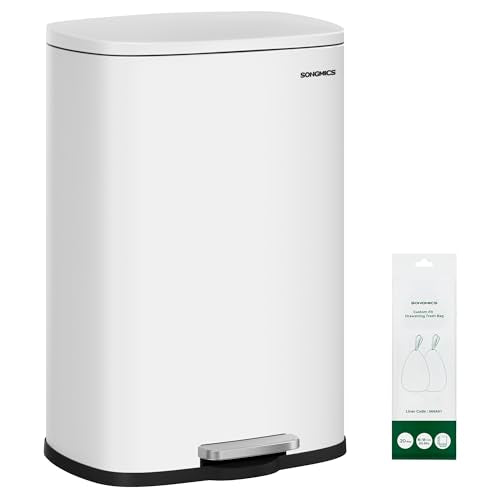 SONGMICS 20 Gallon (75 L) Trash Can, Stainless Steel, Step-On Pedal - color: White, size: 20 Gal.