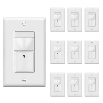 TOPGREENER PIR Motion Sensor Light Switch,No Neutral No Ground Wire,10 Pack - color: White, size: 10 Pack