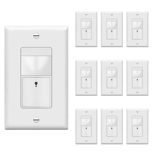 TOPGREENER PIR Motion Sensor Light Switch,No Neutral No Ground Wire,10 Pack - color: White, size: 10 Pack