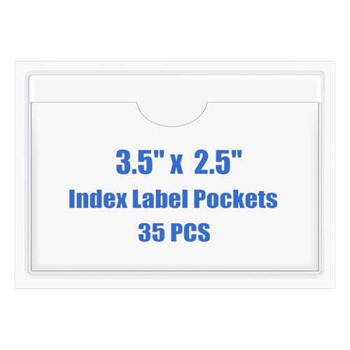 Origin-Joy 35 PCS Self Adhesive Index Card Pockets with Top Open, Clear Plastic Label Holder for Cards of Note, Library and Business, Adhesive Label Pockets & Card Holder (3.5 x 2.5 inch) - size: 3.5 x 2.5 inch, style: Horizontal