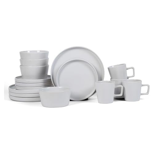 Stone Lain Celina Modern Stoneware 16-Piece Dinnerware Set, Plates and Bowls Set, White Glossy, Dish Set Service For 4 - color: White Glossy, size: Service For 4, style: Dinnerware Set