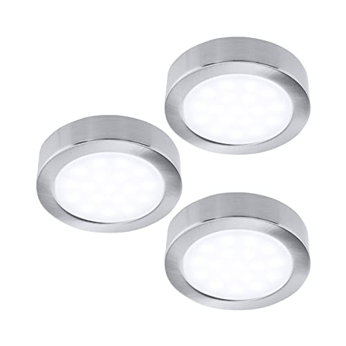 LUMILAND Wired LED Puck Lights 120V (2.7Wx3) Plug-in Lighting Warm White, LED Cabinet Light for Kitchen Can Be Surface Mount or Recess Mount, Satin Nickle - color: Satin Nickle, size: 3000K