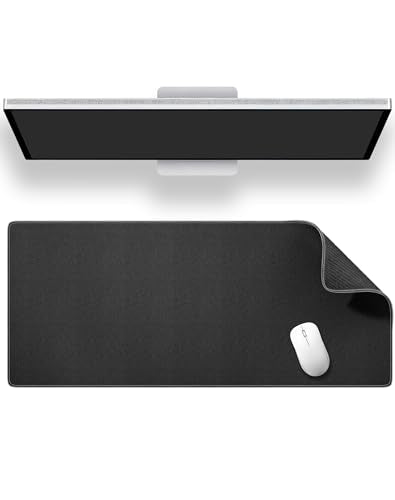 ALOANES Black Waterproof Desk Mat, Large Mouse Pad with Extended Mouse Mat, with Anti Slip Base, Stitched Edge, Grain Jacquard Surface, Perfect for Gamer, Office & Home, 3XL 15.74''x35.43''x0.12'' - color: Black, size: 35.4L x 15.7W inches