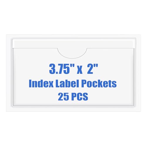 Origin-Joy 25 PCS Self-Adhesive Index Label Pockets, Clear Plastic Peel & Stick Card Holders with Top Open for Loading (3.75 x 2 inch) - size: 3.75 x 2 inch, style: Horizontal