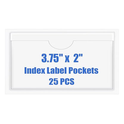 Origin-Joy 25 PCS Self-Adhesive Index Label Pockets, Clear Plastic Peel & Stick Card Holders with Top Open for Loading (3.75 x 2 inch) - size: 3.75 x 2 inch, style: Horizontal