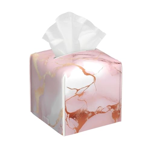 Tissue Box Cover Pink Rose Gold Marble Print Square PU Leather Tissue Box Holder for Car Bathroom Bedroom Desk Tabletop Decor - color: Pink Rose Gold Marble Print