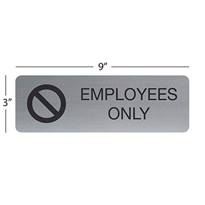 Silver Employees Only Sign / 3" x 9" Business Signage/Easy Adhesive Wall Or Door Mount/Small Business Signs/Made In The USA - color: Silver, style: Employees Only