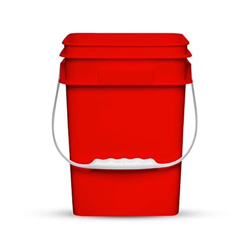 House Naturals 4 Gallon Square Food Grade Bucket Pail with Plastic Handles and Lid (Pack of 3) Made in USA containers (RED-White Lids) - color: Red-white Lids