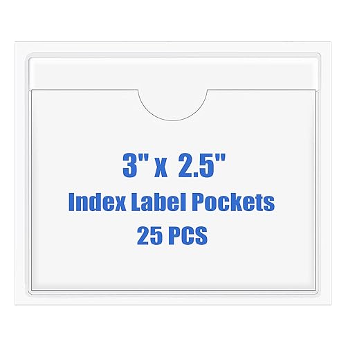 Origin-Joy 25 PCS Self-Adhesive Index Label Pockets, Clear Plastic Peel & Stick Card Holders with Top Open for Loading (3 x 2.5 inch) - size: 3 x 2.5 inch, style: Horizontal