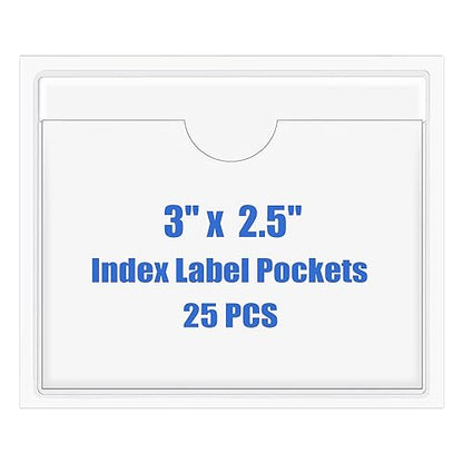 Origin-Joy 25 PCS Self-Adhesive Index Label Pockets, Clear Plastic Peel & Stick Card Holders with Top Open for Loading (3 x 2.5 inch) - size: 3 x 2.5 inch, style: Horizontal