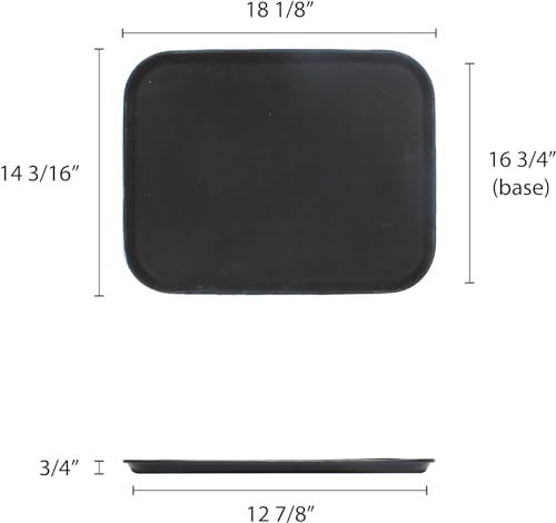 TrueCraftware- 14” x 18” Rectangular Rubber Lined Non-Slip Tray Plastic Black Color Set of 2- Restaurant Serving Tray Rubber Lined Tray Coffee Appetizer Breakfast for Kitchen Café and Restaurants