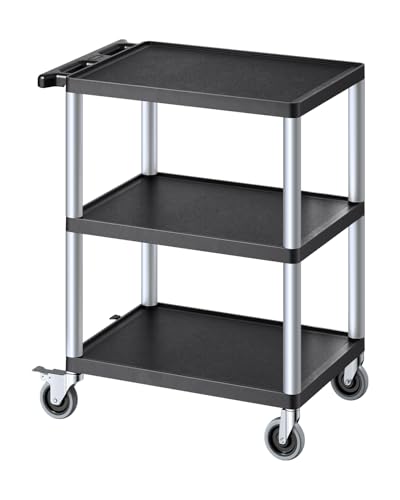 VEVOR Utility Cart, 300 lbs Load Capacity, 27.6 x 18.1-inch Service Cart, Three-Shelf Heavy Duty Plastic Utility Cart with 360° Swivel Wheels (2 with Brakes), Suitable for Warehouse, Garage, Cleaning - style: 300 LBS-3 Tier