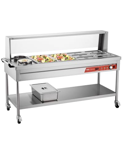 VEVOR Commercial Food Warmer, 8 Pans + 2 Pots Electric Steam Table, 1800W Professional Buffet Catering Food Warmer with Shield Undershelf Wheels, Stainless Steel Server for Party Restaurant - size: 8 Pans + 2 Pots
