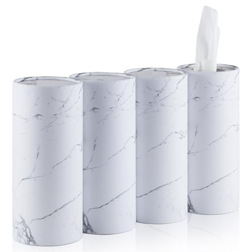 SINGARO Car Tissue Holder, 4 Pack Car Cup Holder Facial Tissues with Travel Tissue Bag, Quick and Convenient Flower Combination Car Tissue Box(4 Canisters/200 Tissues) White - color: White