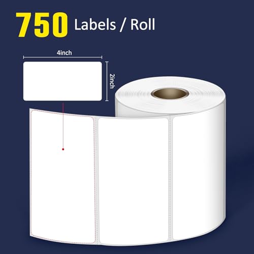 LLIKED 4" x 2" Direct Thermal Labels, 750 Barcode Shipping Labels - size: 4"x2"-1 Roll