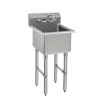 ROCKPOINT Stainless Steel Prep & Utility Sink with 8" Faucet, 1 Compartment Commercial Handmade Sink with 15" D x 15" W x 12" H Bowl for Restaurant,Kitchen,Laundry,Hotel and Home - size: 15"W x 15"D, style: compartment sink