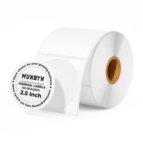 MUNBYN 2.5 Inch White Circle Thermal Labels for Baking, 500 Sheets/1 Roll - color: White, size: 2.5inch