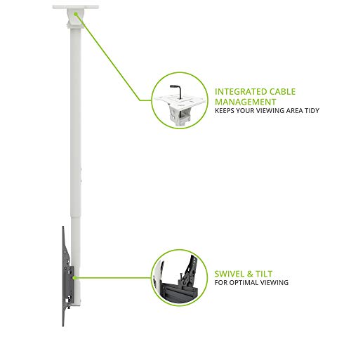 Kanto CM600W Telescoping Ceiling TV Mount for 37 to 70-inch TVs | Hanging TV Bracket with 23" of Height Adjustment | Tilt & Swivel Design | 360° Rotation | Hidden Cable Management | White - style: Indoor - For 37" to 70" TVs - White
