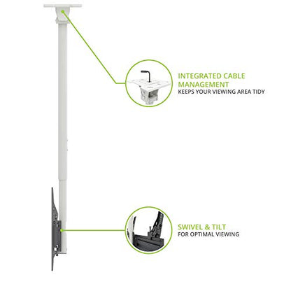 Kanto CM600W Telescoping Ceiling TV Mount for 37 to 70-inch TVs | Hanging TV Bracket with 23" of Height Adjustment | Tilt & Swivel Design | 360° Rotation | Hidden Cable Management | White - style: Indoor - For 37" to 70" TVs - White