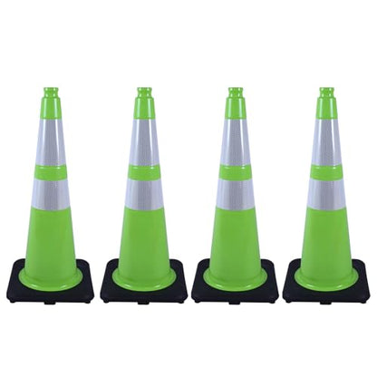 4 Pack 28 Inch Green PVC Traffic Cones Black Base Stable Flexible, Road Safety Construction Zone Crowd Control Safety Cones Outdoor Use (4, Green, 28 Inch) - color: Green, size: 28 Inch