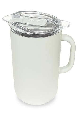 Served Premium Insulated Pitcher (2L/66oz) - Double Walled, Copper Lined Stainless Steel Pitcher with Lid - Vacuum Insulated Carafe for Hot Coffee, Tea, Iced Drinks, Water, Cocktails, and More - color: Bone