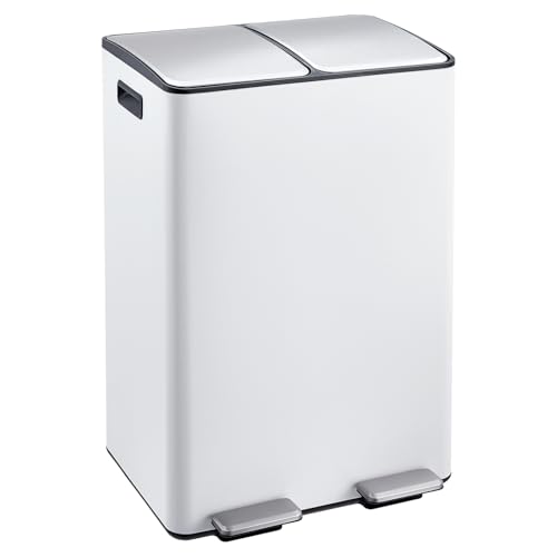 Garvee 16 Gal Dual Compartments Kitchen Trash Can, Stainless Steel, White - color: White, size: 30L+30L
