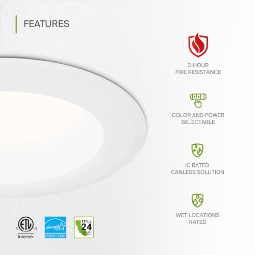 ASD 4 Pack LED Round Fire Rated Commercial Downlight 6 Inch, 10/12/14/16/18W 120-277V 0-10V Dimmable Canless Recessed Lights, 120Lm/W 2111Lm 2700/3000/3500/4000/5000K, White ETL ES T24 - size: 6 Inch