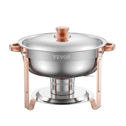 VEVOR Chafing Dish Buffet Set, 5 Qt 4 Pack, Stainless Steel Chafer with 4 Full Size Pans, Round Catering Warmer Server with Lid Water Pan Folding Stand Clip, for Weddings Parties Banquets, Rose Gold - size: 4packs Rose Gold
