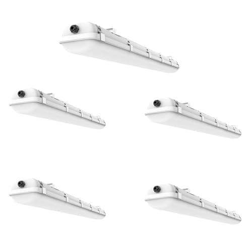 HYPERLITE 5 Pack 4FT LED Vapor Tight Light Fixture 40W Shop Lighting 5200LM 5000K Outdoor Waterproof LED Vapor Proof Light Fixture IP65 UL Approved 110-277Vac Input Voltage