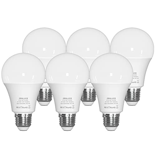 ORALUCE E26 LED Light Bulb 60 Watt, A19 9W 6500K Cool White, 6 Pack - color: Coolwhite, size: 6 Count (Pack of 1)