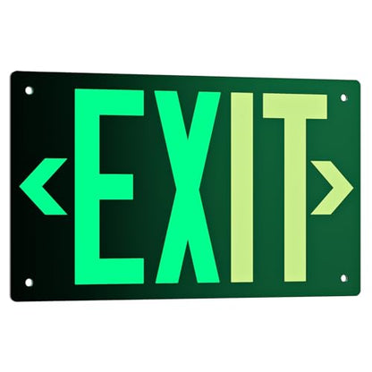 Photoluminescent Exit Sign Aluminum - Adhesive Backing Glow In The Dark - Removable Arrows Included - Pre-drilled Holes - 12x7 Inches - Non Electrical Green Exit Light For 50 Feet Visibility (1 Pack) - color: Green 1 PCS With Pre-drilled Holes