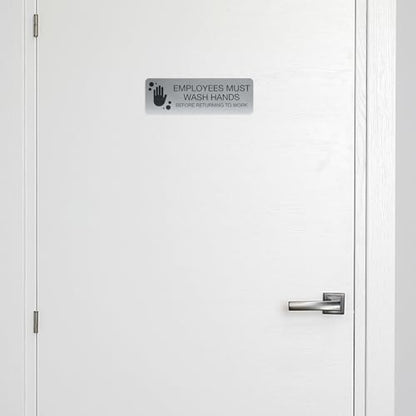 SBLABELS Employees Must Wash Hands Indoor Easy Adhesive Mount Door and Wall Sign for Restaurants and Small Businesses 3" x 9" - Silver - color: Silver, style: Employees Must Wash Hands