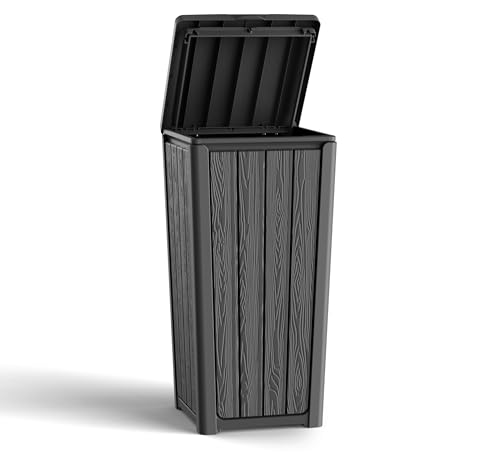 EasyUp 38 Gallon Outdoor Trash Can with Lid, Waterproof and Sunscreen Resin Garbage Cans, Outside Trash Bin for Patio, Kitchen, Deck or Backyard(Black) - color: Black, size: 38 gallon