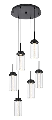 MELUCEE 6-Light Modern LED Pendant Lights Kitchen Island Black with Glass - color: Black, size: 6-Light-Round
