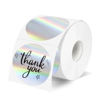2" Circle Holographic Thermal Label Stickers, Round Printable Rainbow Glitter Thermal Printer Sticker Labels for Gift Wrapping, Self-Adhesive DIY Custom Logo Design- Silver (300Pcs/Roll) - color: Holographic Silver, size: 2 inch