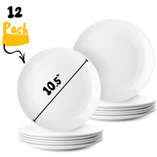 BTaT- White Dinner Plates, 10.5 inch, Set of 12, Restaurant Dishes, White Porcelain Dinner Plates (Pack of 2) - color: White, size: 10.5 inch, Set of 12 (Pack of 2)