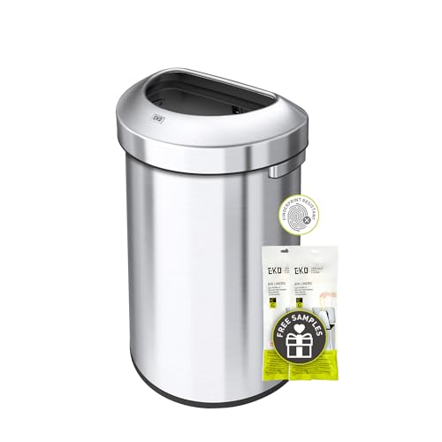 EKO Urban 21 Gallon Semi-Round Open Top Waste Bin, Stainless Steel Half Round Commercial Trash Can for Indoor and Outdoor, Extra Large Metal Garbage Bin for Home, Office, Restaurant, Restroom, 80L - color: Stainless Steel, size: 80 Liter, Semi-Round
