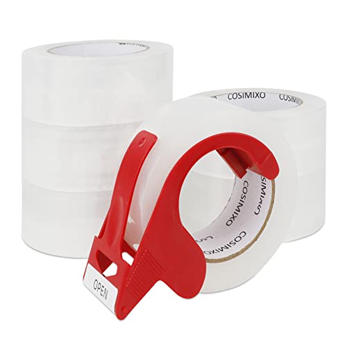 COSIMIXO 6-Pack Heavy Duty Clear Packing Tape with Dispenser, 2.5mil x1.88 inch x110 Yards, Ultra Strong,Industrial Shipping Box Transparent Packaging Tape for Moving, Office, & Storage - size: 2.5Mil x 1.88" x 110Yds 6-Pack
