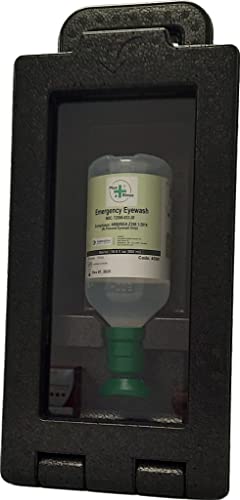 Plus Rinse Single Use Eyewash Station Kit - 16.9 fl oz Sterile Saline Solution Bottle + Eye Cup - Dustproof Wall Cabinet & Bracket Included, Emergency First Aid Flush Stations, by Plum