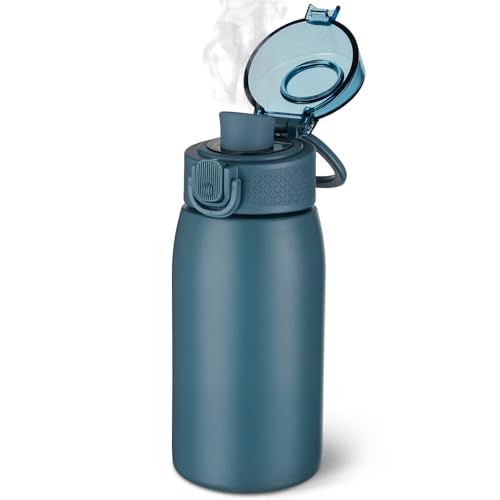 Insulated Water Bottle 12 oz with Dustproof Lid, Carry Handle & Tea Infuser, BPA-Free & Leakproof, Stainless Steel Water Bottles Ideal for Fitness, Hiking, Office & Outdoor Use （Navy Blue ） - color: Navy Blue, size: 12 Ounces