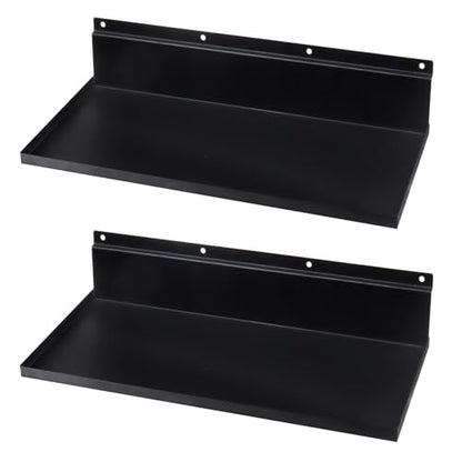 2 Pack 17×8 Inch Metal Slatwall Shelves, Black - style: 2 Pack Black