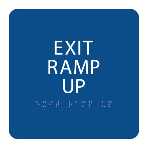 Alpha Dog Exit Ramp Up Sign, 6x6 ADA Braille Sign, Blue - color: Blue, size: Exit Ramp Up