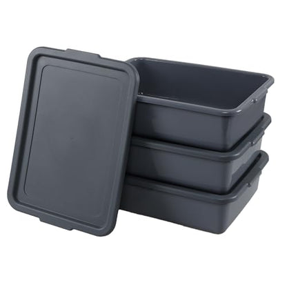 3-Pack 13 L Plastic Commercial Bus Box with Lid, Meat Tubs, Grey
