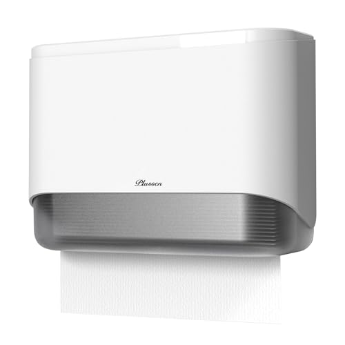 Commercial Paper Towel Dispenser Wall Mount C-Fold Multifold Trifold Hand Towels Dispenser for Bathroom, Two Key Lock Design No-Drilling Adhesive & Screws Included, ABS Built, White-PN6012 - color: White-pn6012